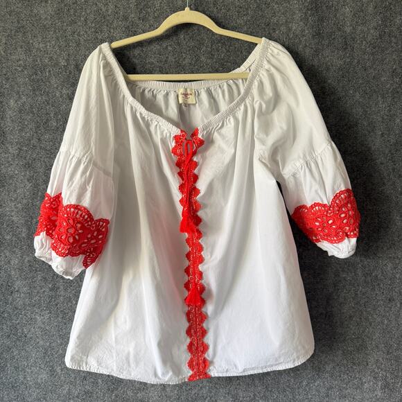 Hayden Los Angelos Shirt Womens 1XL White‎ Embriodered Boho Peasant Resort Vacay - Picture 1 of 11
